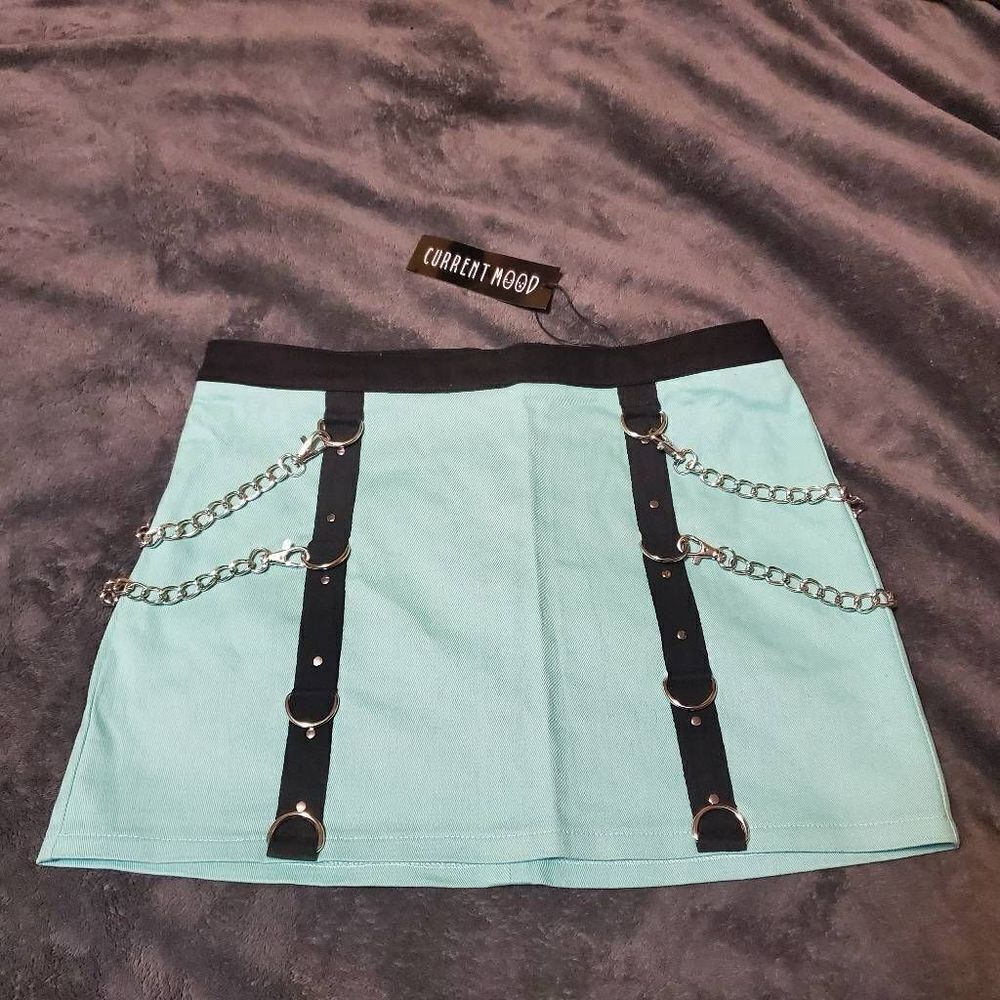 Dolls Kill Current Mood Emo Harlequin Dreams Mint Chain Mini Skirt Sz M